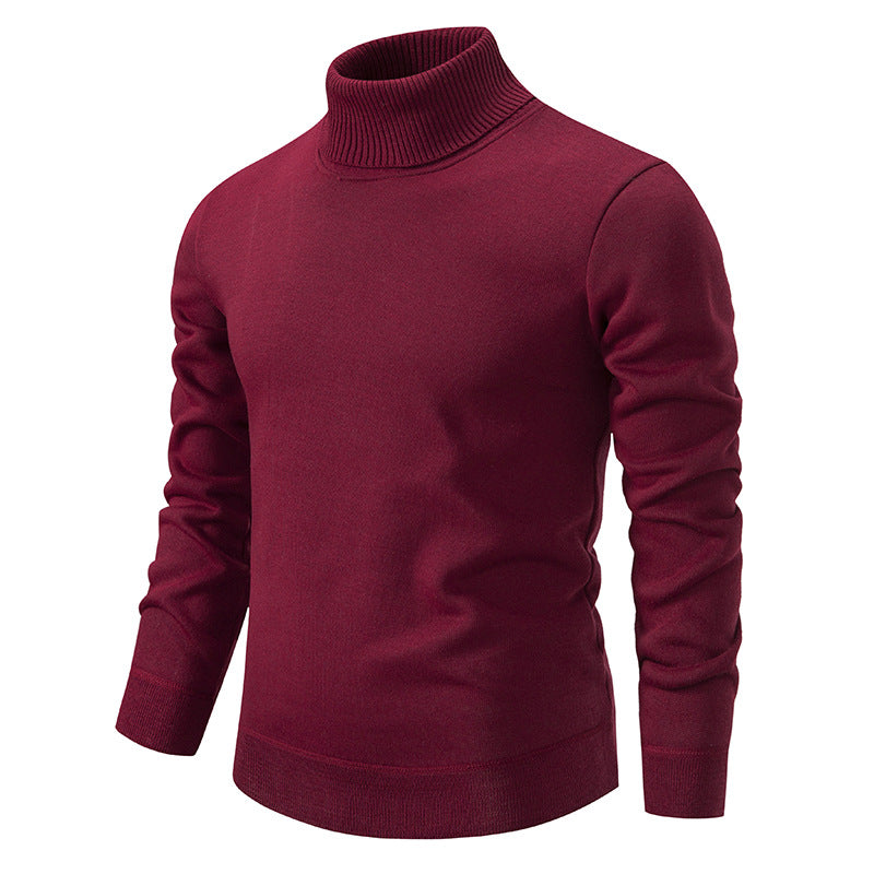Pull col roulé en maille à manches longues doublé polaire pour homme