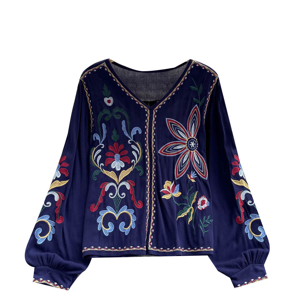 Women's Cotton Chiffon Embroidered Top - One Size, Multiple Colors