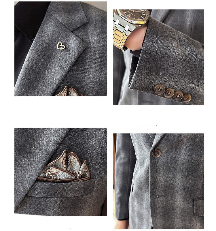 Men's Plaid Leisure Business Formal Two-Piece Suit Set in Gray and Brown