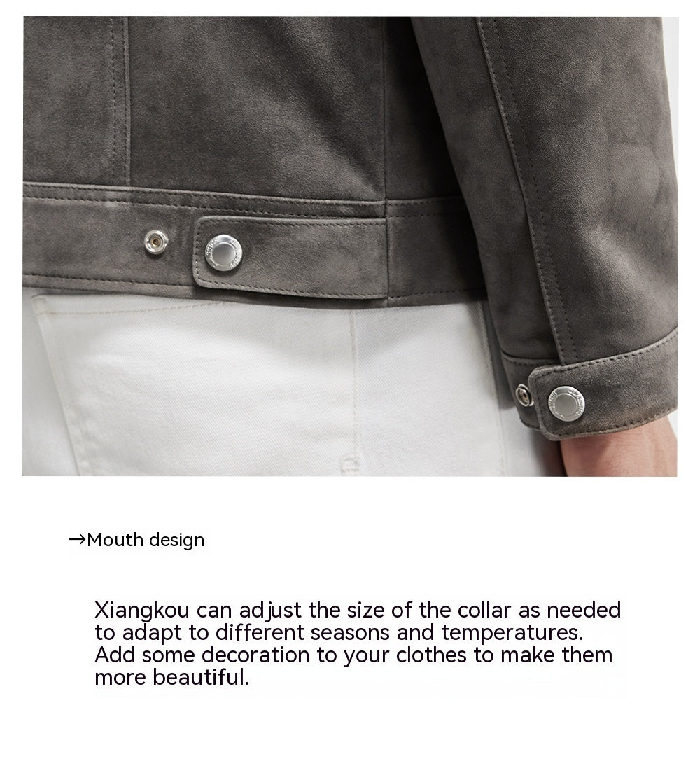 Luxury Suede Genuine Leather Clothes Men's Imported Lambskin Suede Lapel Biker's Leather Jacket