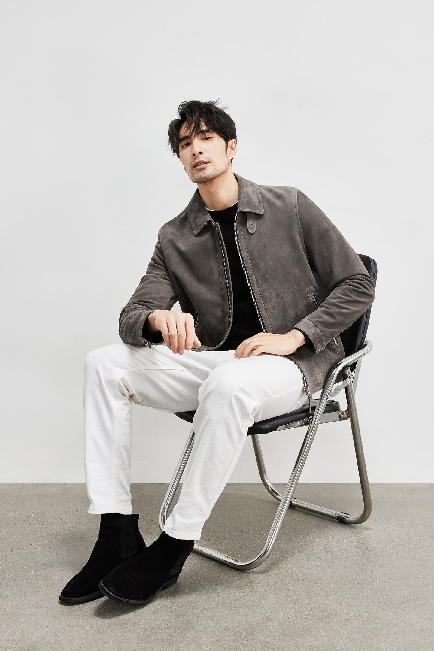 Luxury Suede Genuine Leather Clothes Men's Imported Lambskin Suede Lapel Biker's Leather Jacket