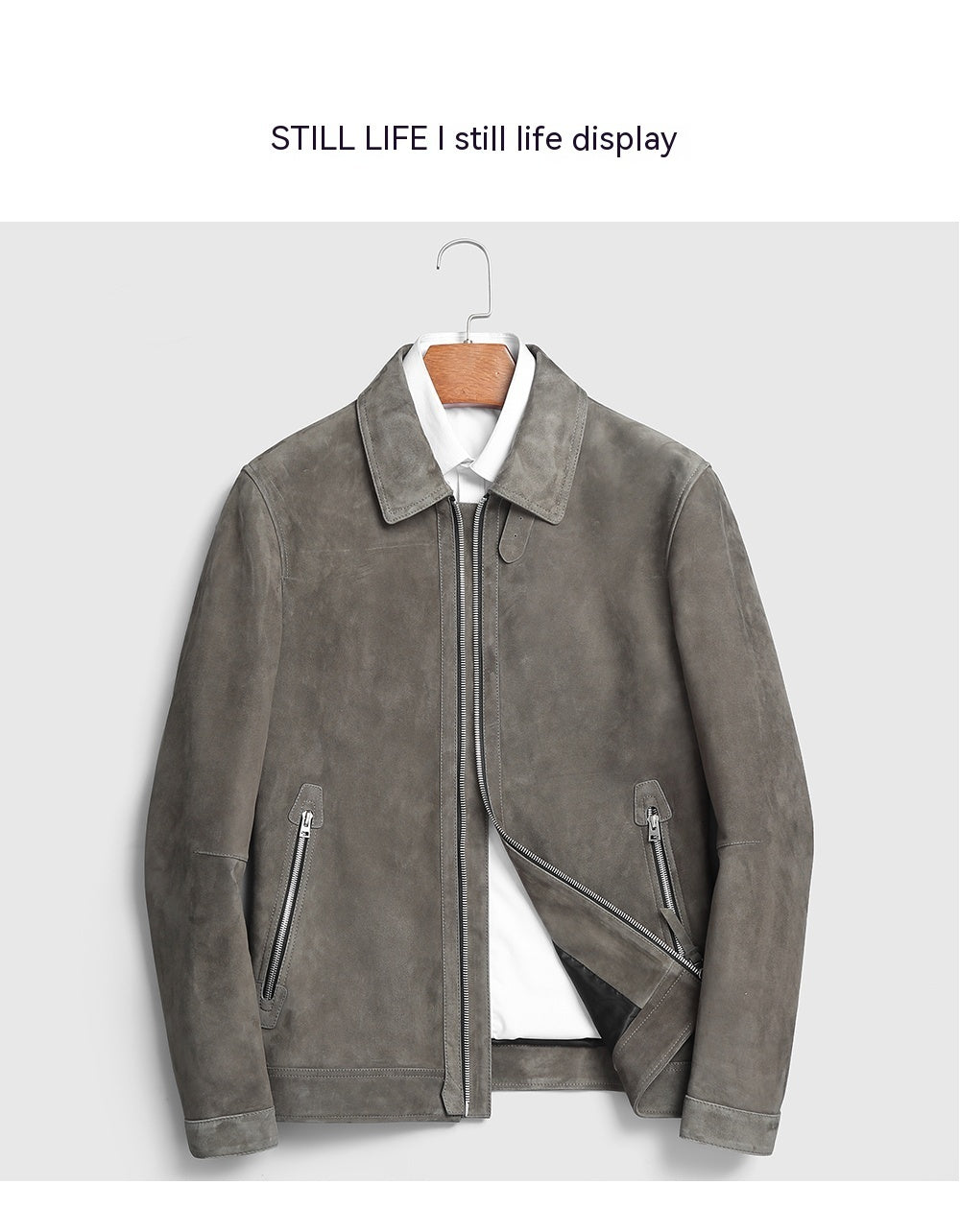 Luxury Graphite Genuine Lambskin Suede Leather Men's Biker Jacket