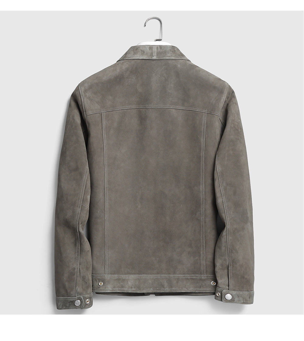 Luxury Graphite Genuine Lambskin Suede Leather Men's Biker Jacket