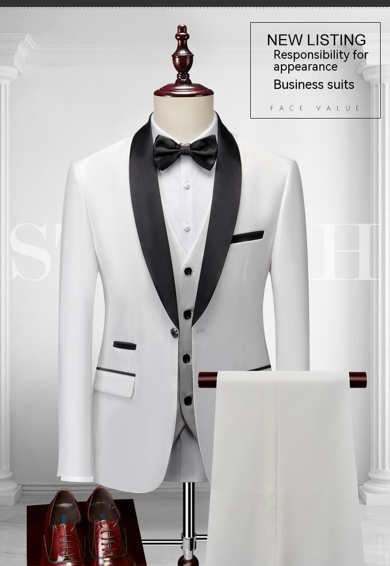 Men's Three-Piece Slim Fit Suit Set Green Collar for Wedding Performance and Formal Events