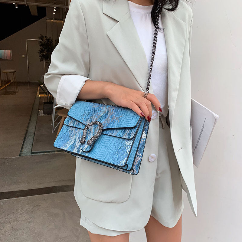 Snake Pattern PU Chain Crossbody Shoulder Bag