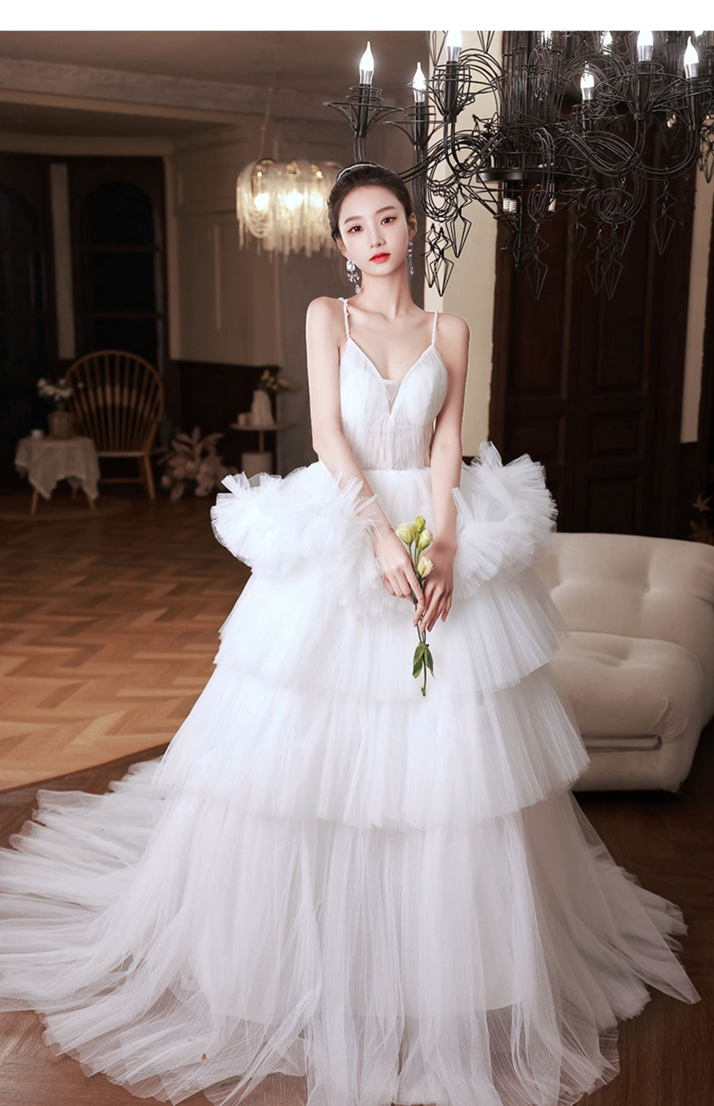 White Suspender Pettiskirt Wedding Dress French Style