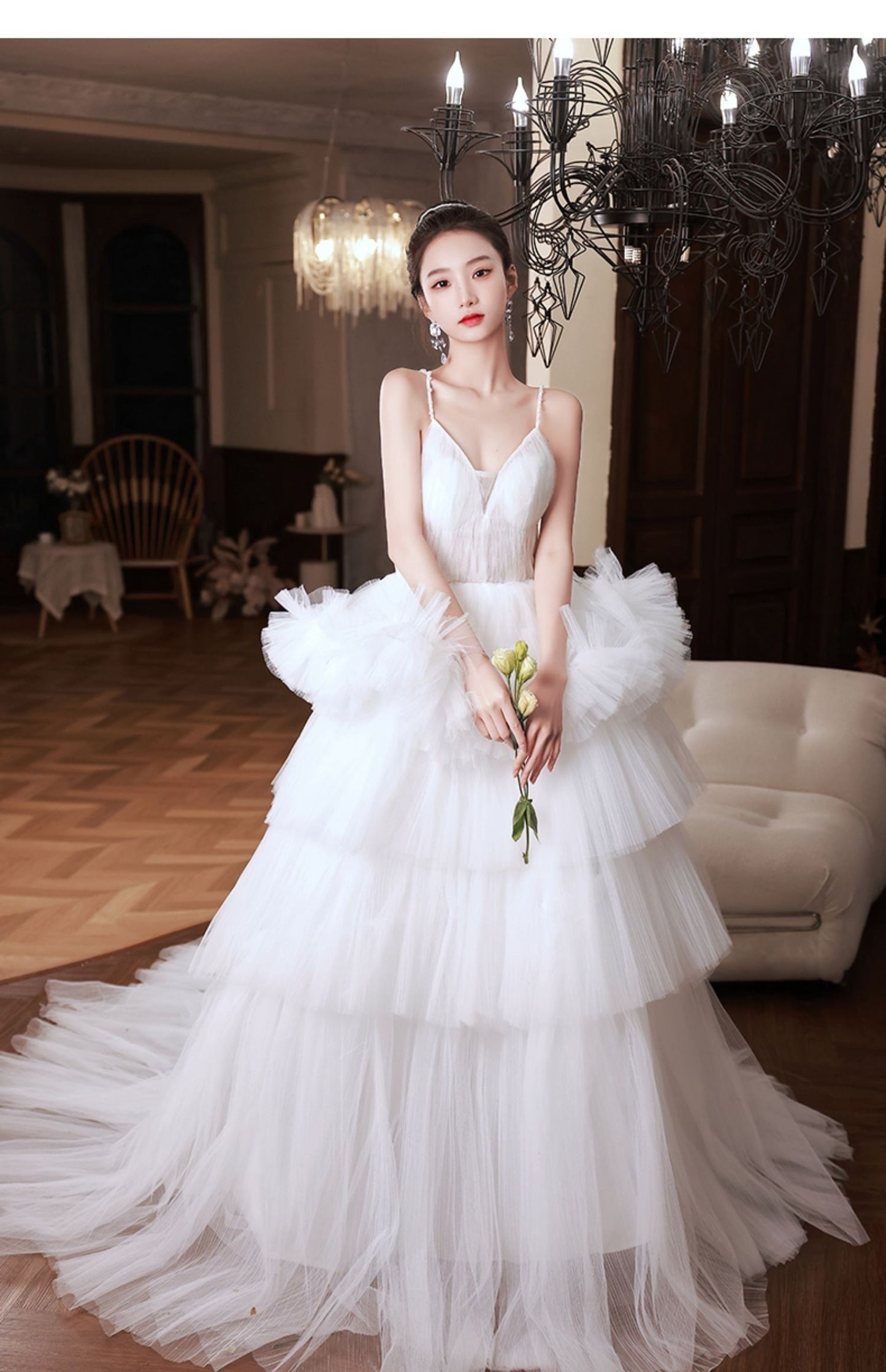 White Suspender Light Wedding Dress French Pettiskirt Temperament