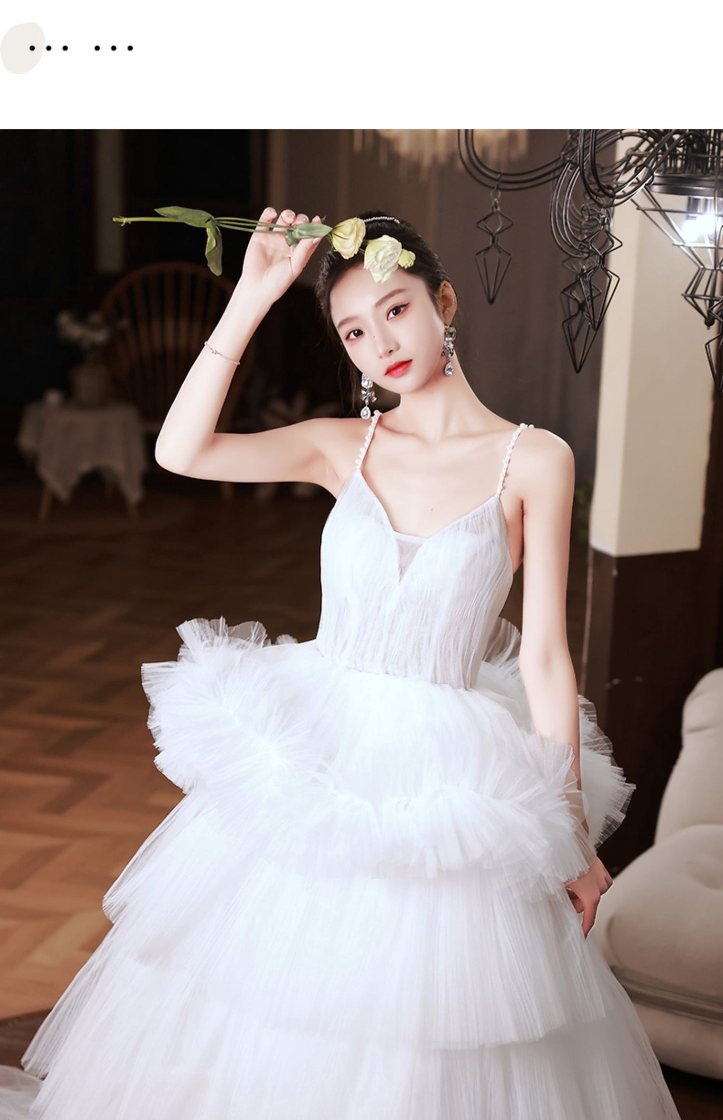 White Suspender Light Wedding Dress French Pettiskirt Temperament