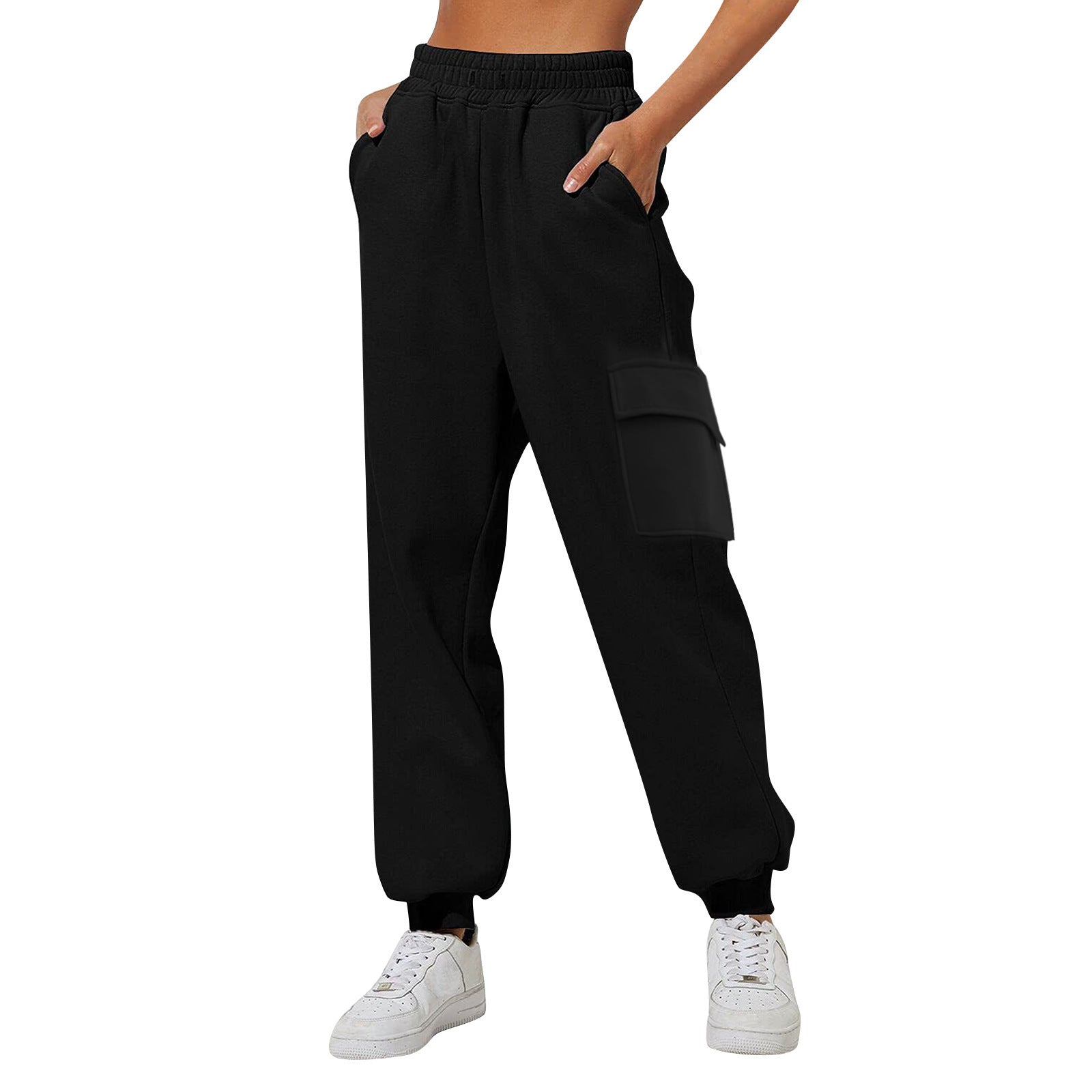 Pantalon de jogging femme taille haute ample en velours matelassé - Vêtement de sport confortable