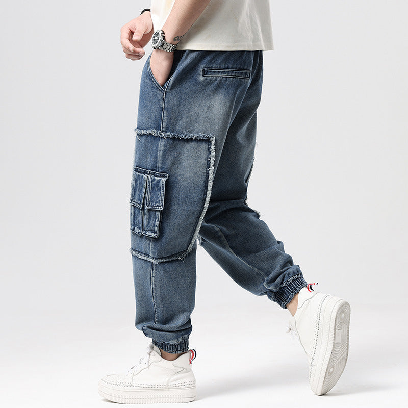 Hip Hop Men's Retro Nostalgic Multi-Pocket Denim Pants