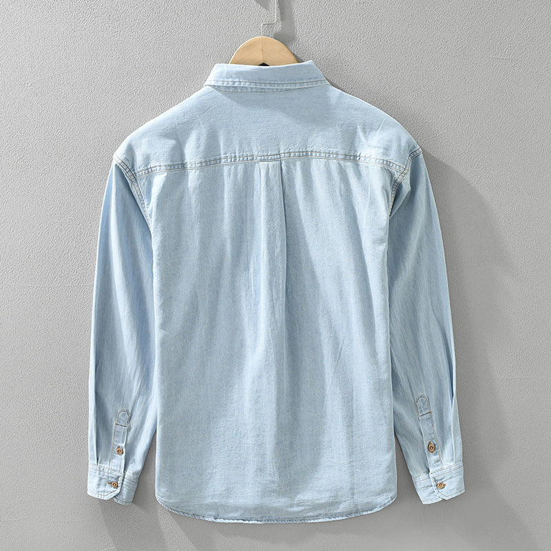 Chemise en jean rétro à manches longues en coton pour homme