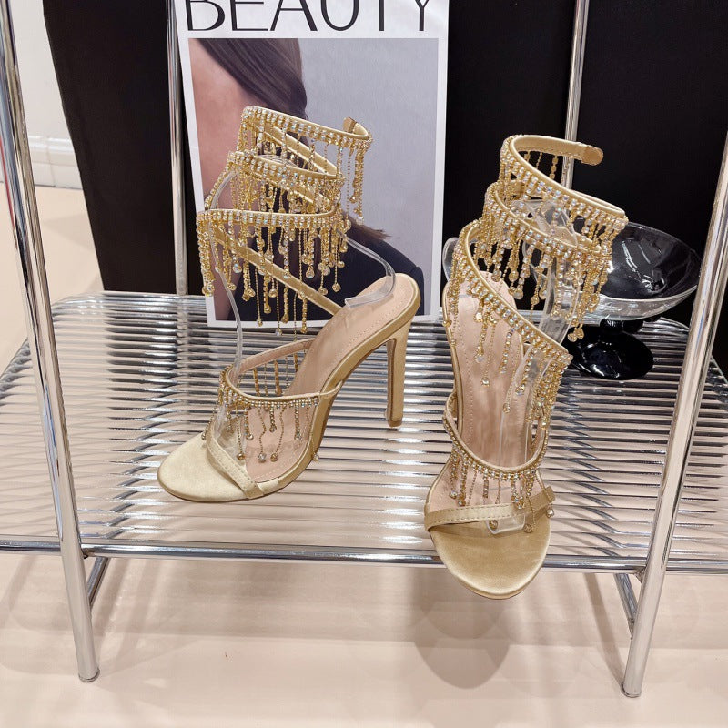 Sandales Romanes à Talons Hauts pour Femmes en PU Or et Noir