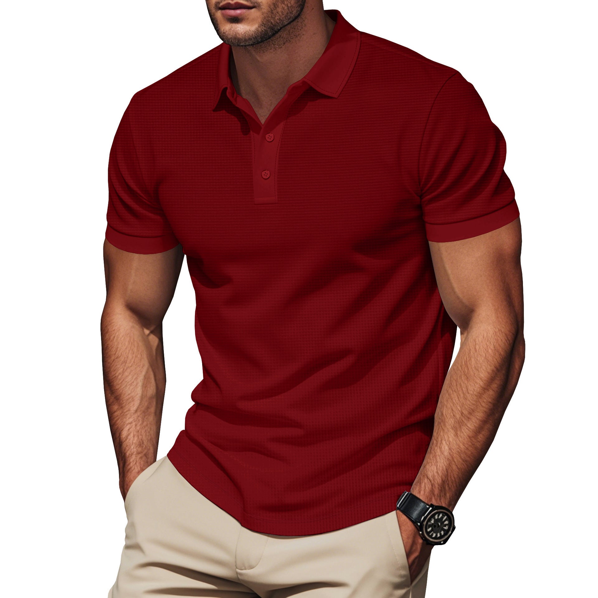 Plus Size Men’s Short Sleeve Pullover with Lapel Color Match