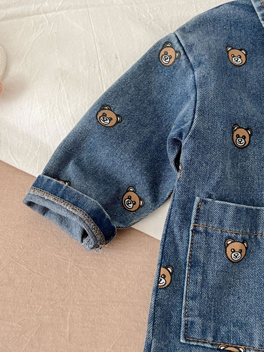 Child Bear Dark Blue Denim Jumpsuit Long Sleeve