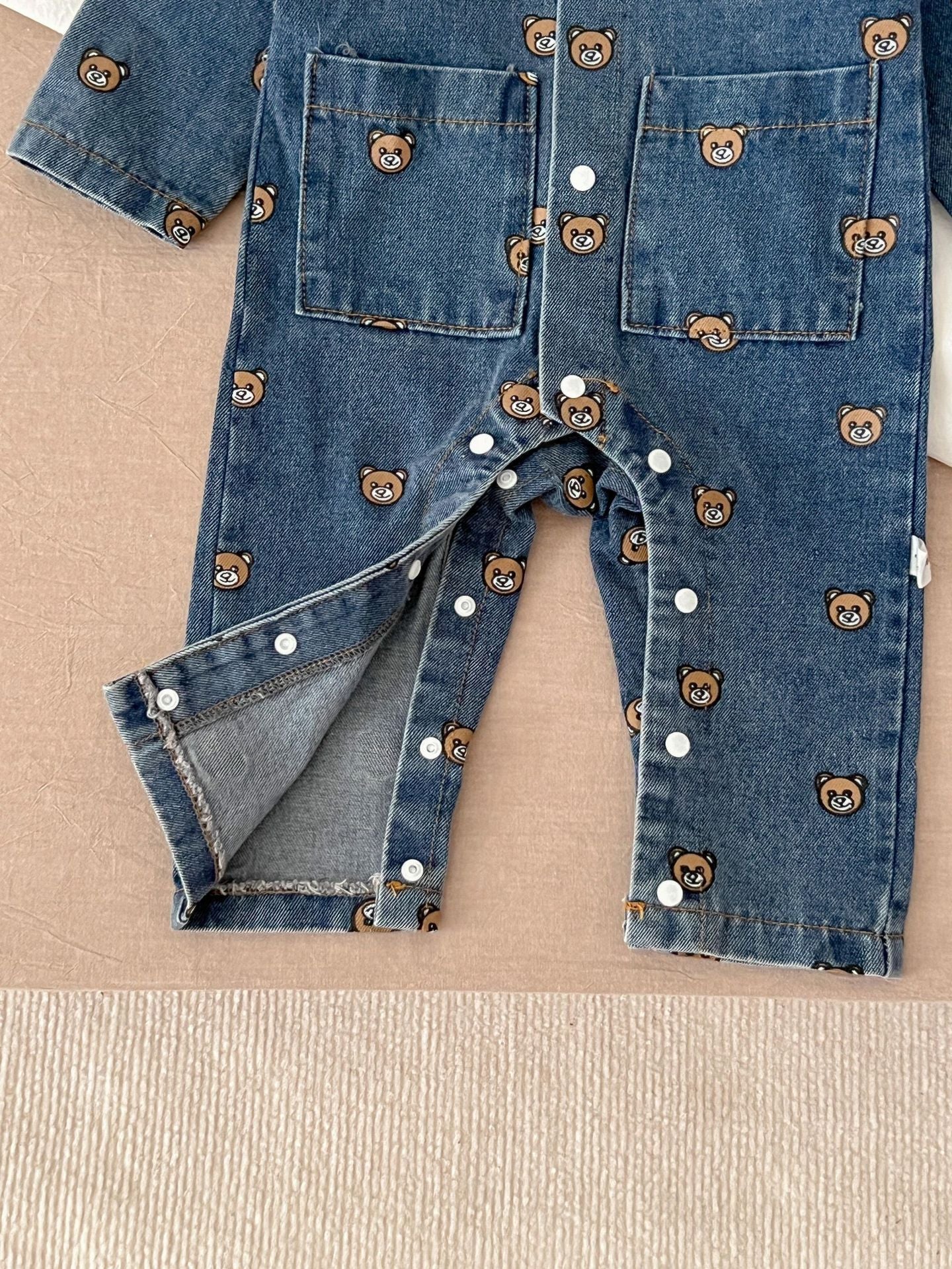 Child Bear Dark Blue Denim Jumpsuit Long Sleeve