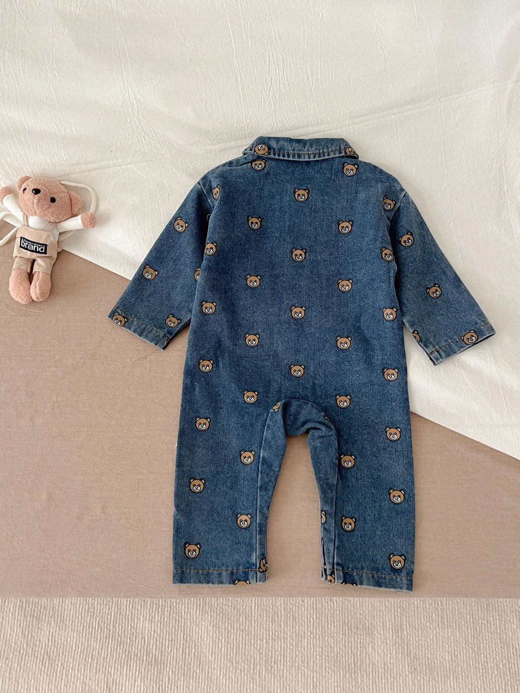 Child Bear Dark Blue Denim Jumpsuit Long Sleeve