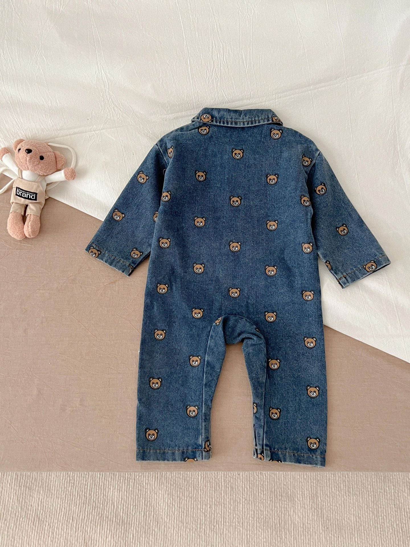 Child Bear Dark Blue Denim Jumpsuit Long Sleeve