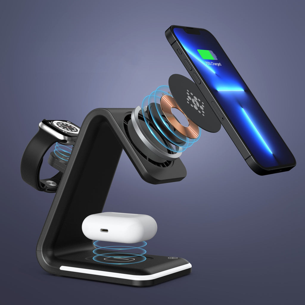 Chargeur sans fil magnétique 3-en-1 avec chargement rapide PD et témoin lumineux