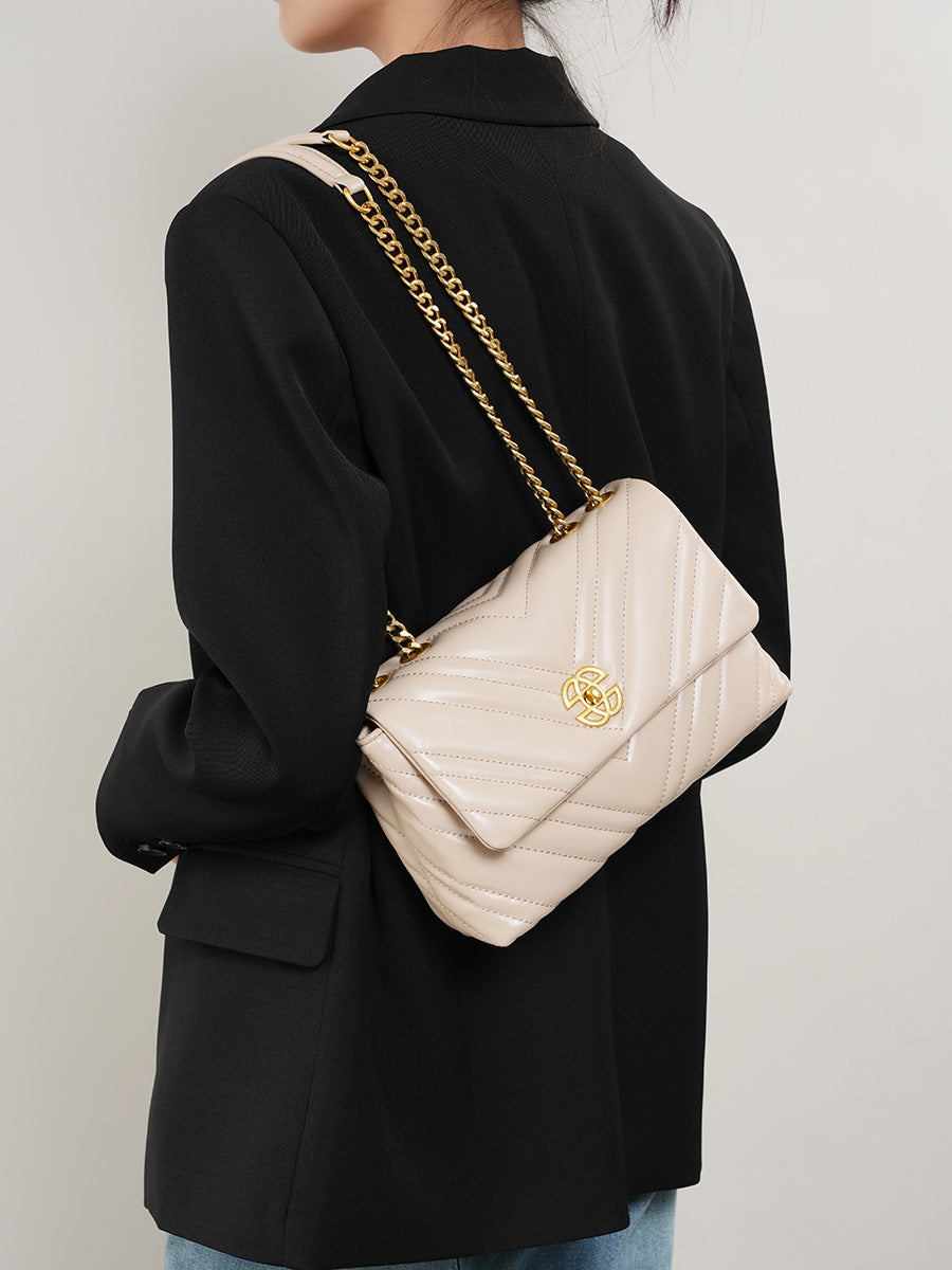 Women's Genuine Cowhide Diamond Chain Square Shoulder Messenger Bag