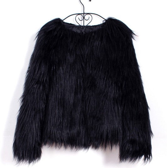Autumn Winter Women's Long Wool Fur Coat with V Collar and Long Sleeves