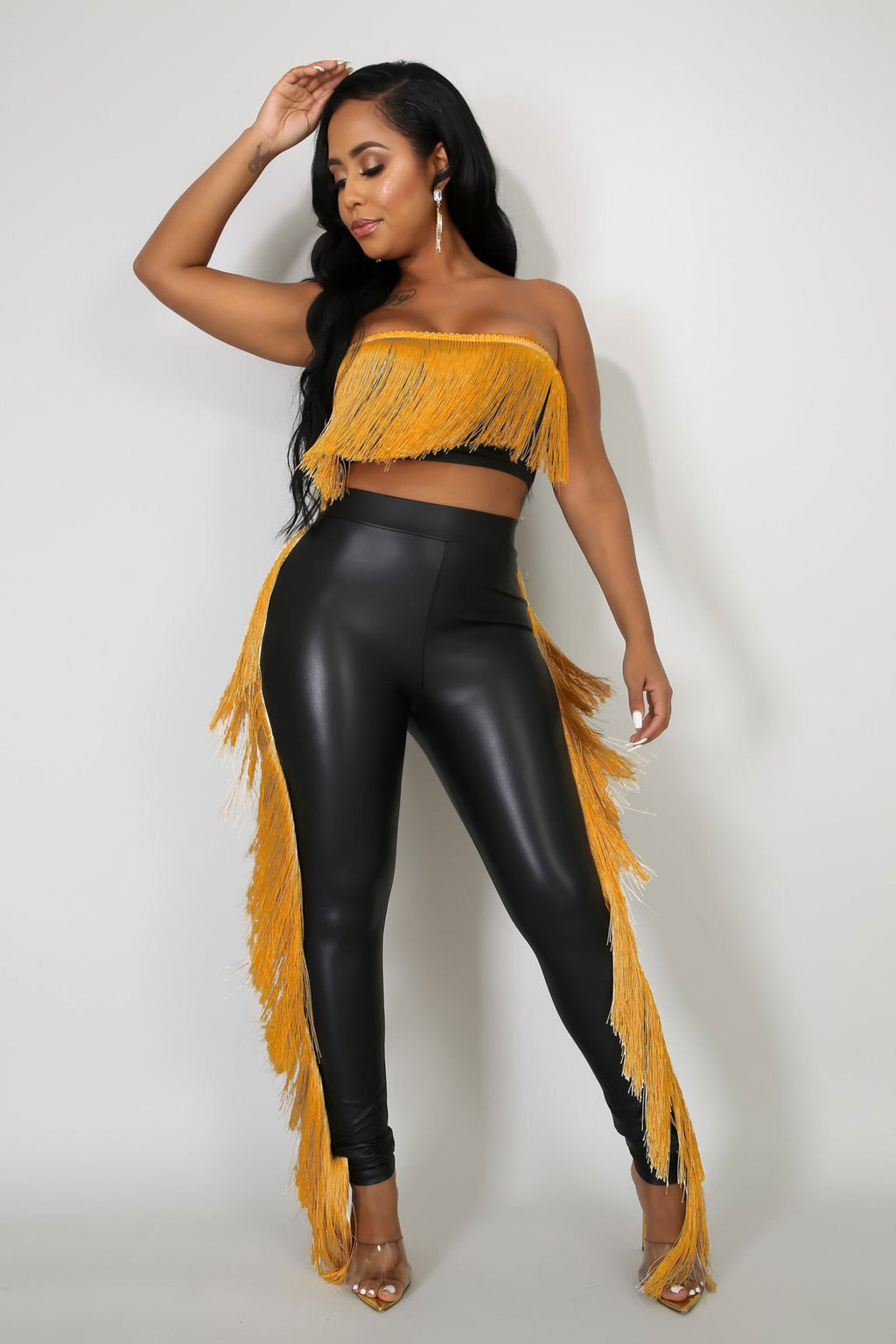 Sexy Bandeau Tassel Slim-Fit Trousers Two-Piece Set for Nightclub