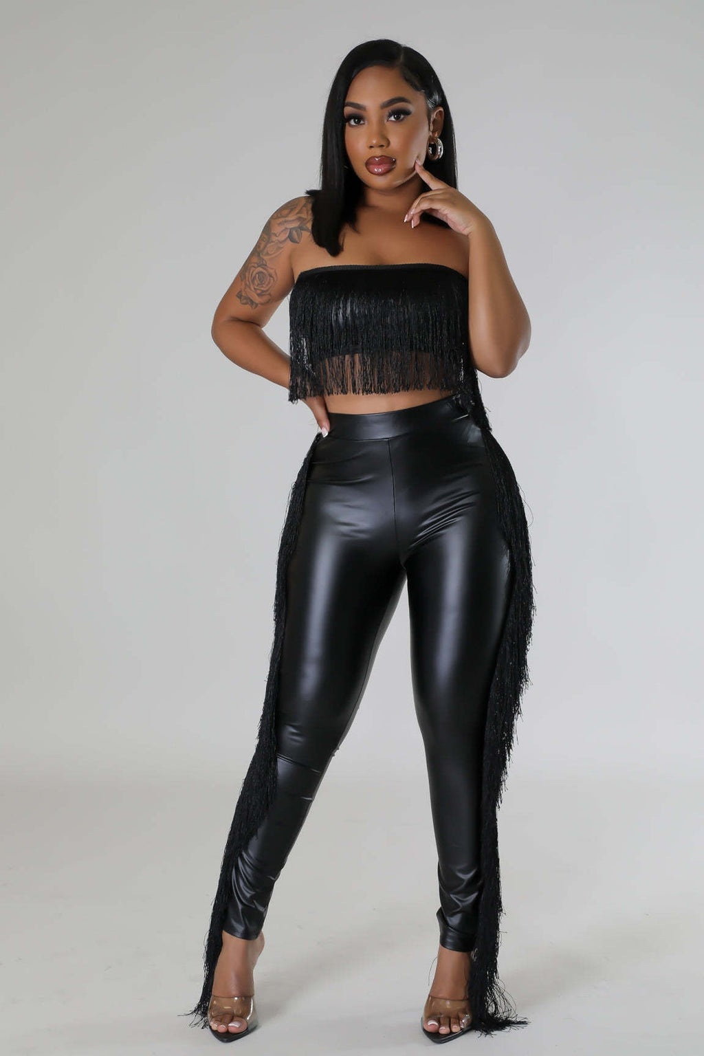 Sexy Bandeau Tassel Slim-Fit Trousers Two-Piece Set for Nightclub