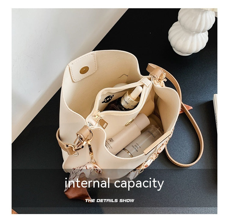 Sac seau rétro à la mode avec foulard en soie Sac messager décontracté pour femmes