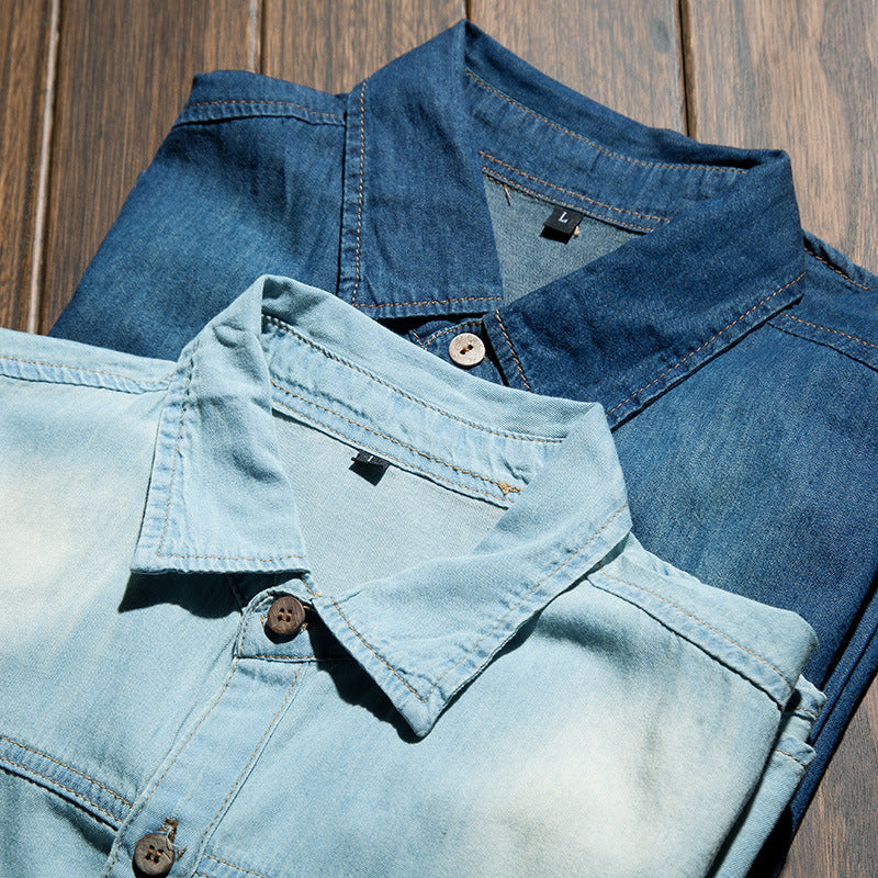 Spring And Autumn Long Sleeve Denim Shirt Jacket Slim Style Men's Thin