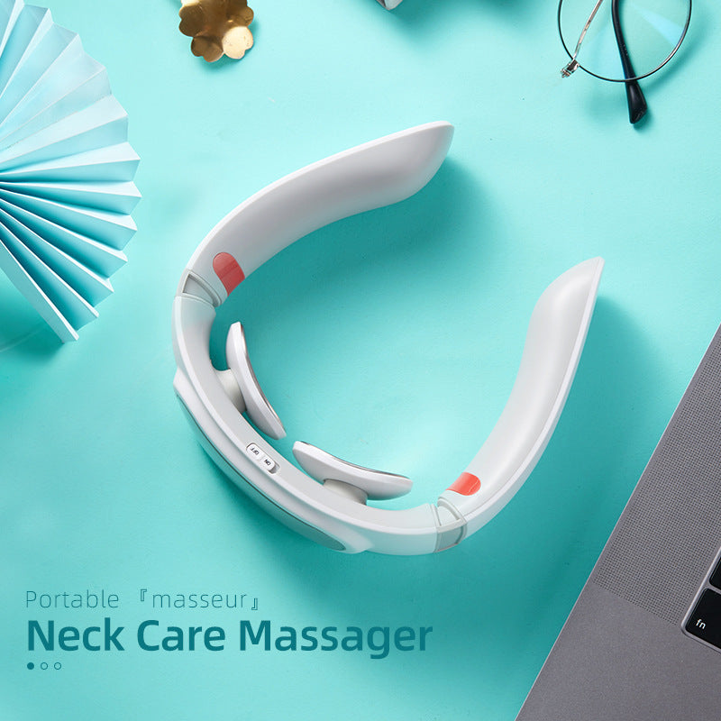 Neck Care Massager with Bluetooth, Infrared Therapy, and Voice Control - Grey & Pink, 146x142x43mm