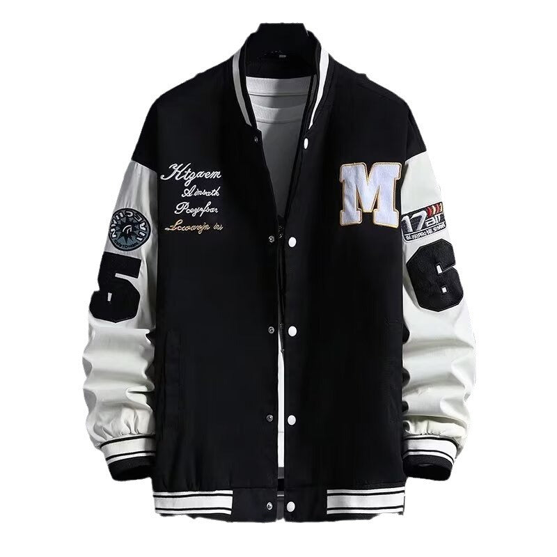 Veste de baseball ample noire et blanc crème en fibre de polyester
