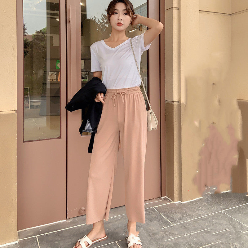 Women's Plus Size Wide-Leg Summer Pants Loose High Waist Cotton