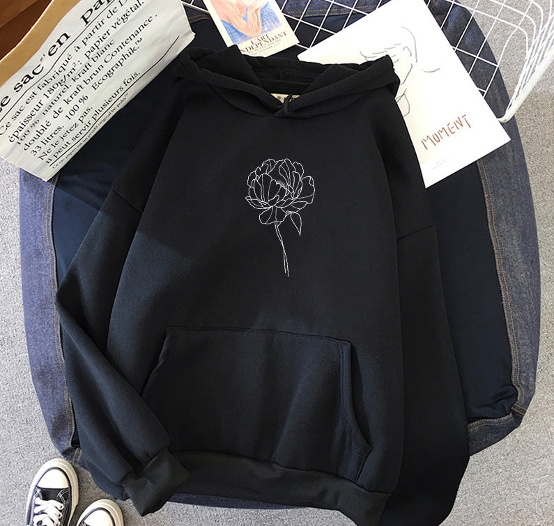 Hooded Pullover Plus Size Casual Couple Wear Loose Printing Long-Sleeved Sweater Women