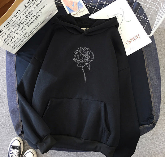 Hooded Pullover Plus Size Casual Couple Wear Loose Printing Long-Sleeved Sweater Women