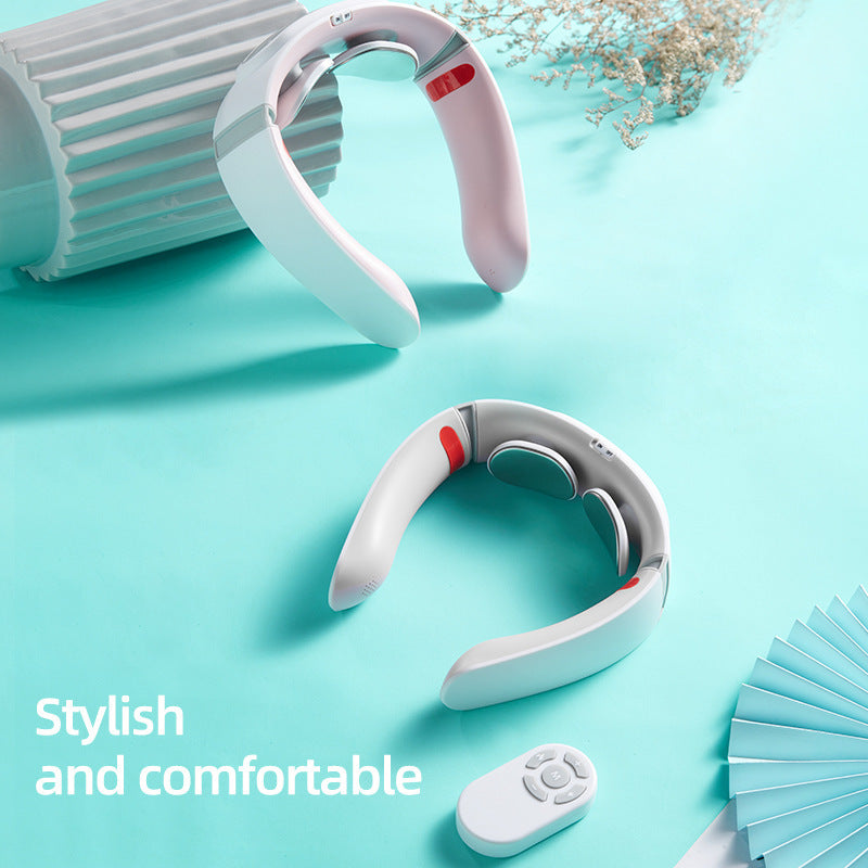 Neck Care Massager with Bluetooth, Infrared Therapy, and Voice Control - Grey & Pink, 146x142x43mm