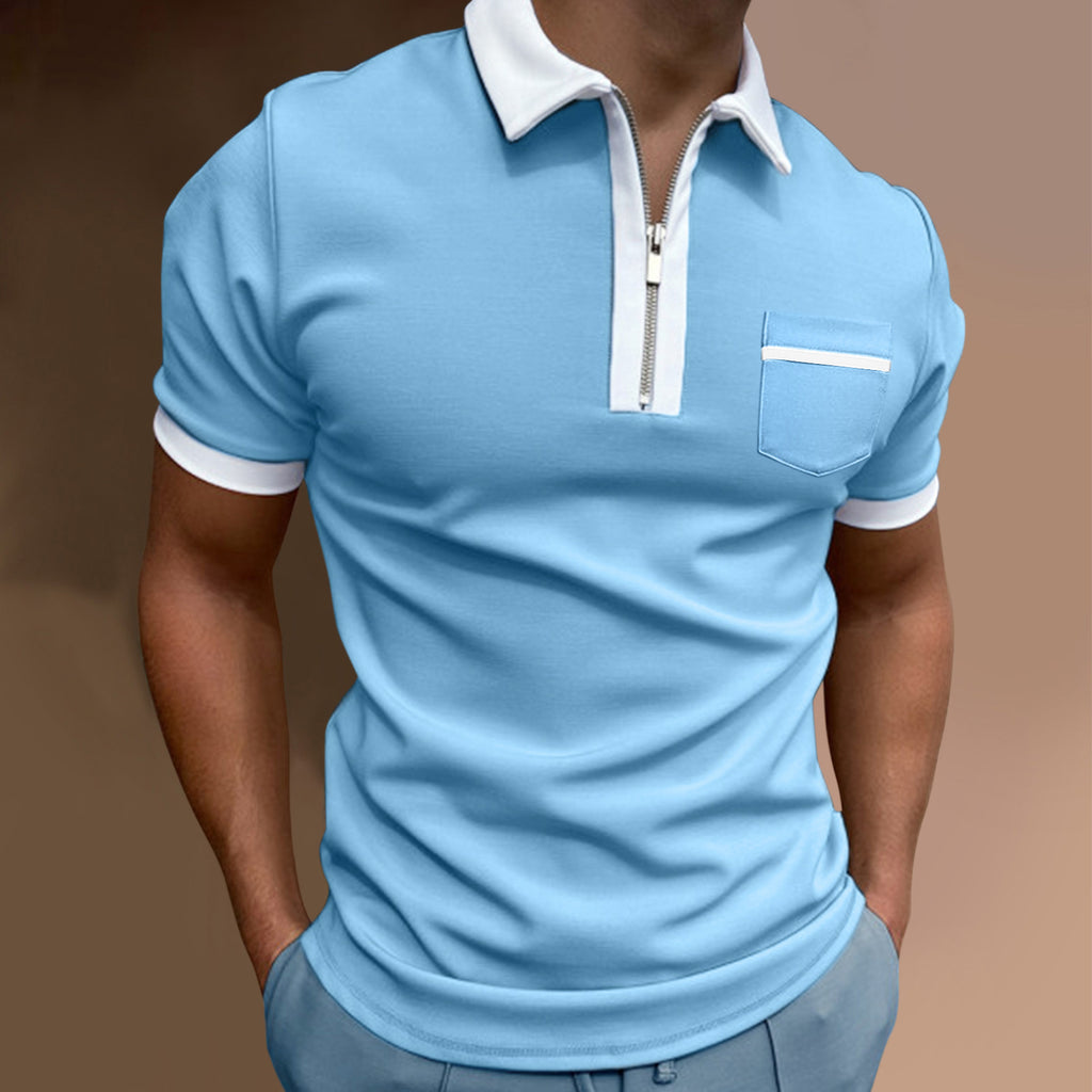 Men's Slim Fit Lapel Polo T-Shirt with Pocket