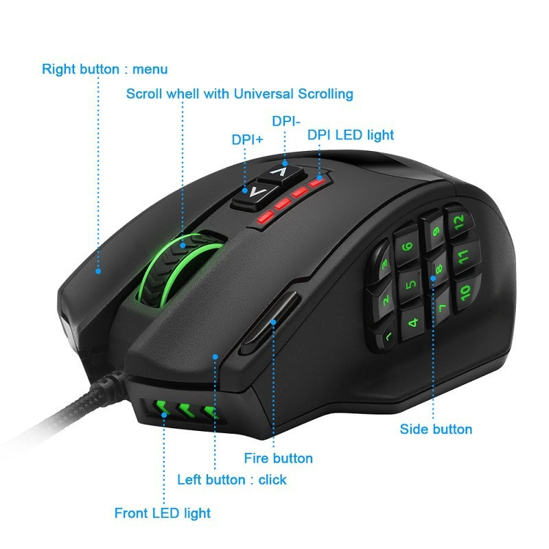 RGB Backlit Gaming Mouse with 18 Programmable Buttons & 16,400 DPI Sensor