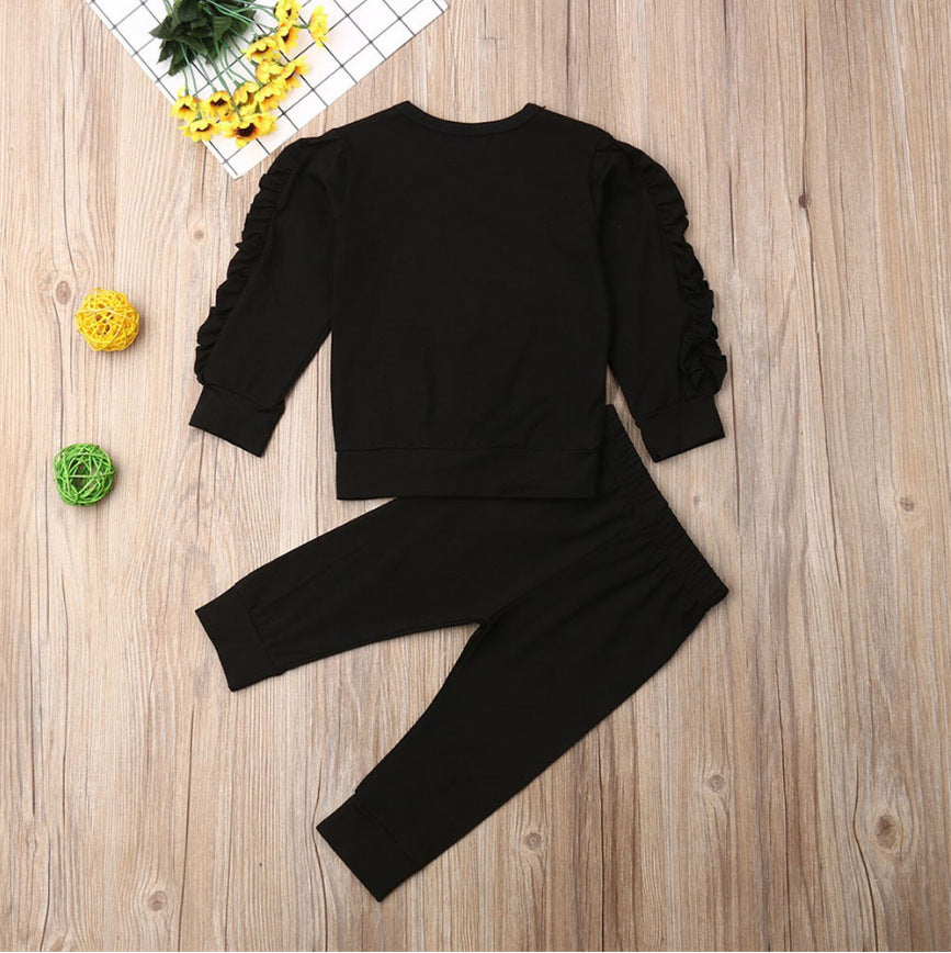 Ensemble 2 pièces sweat-shirt à manches longues à volants et pantalon pour nouveau-nées