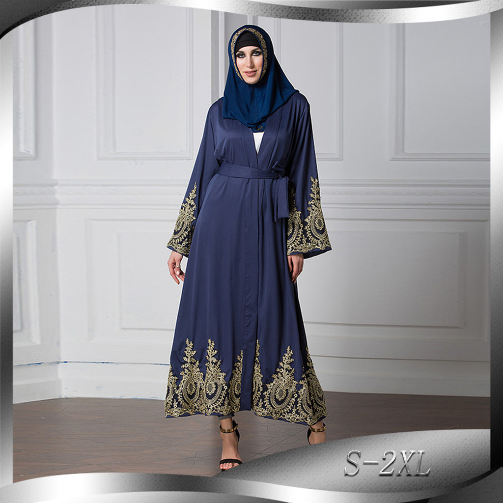 Ramadan Lace Stitching Cardigan Robe Polyester