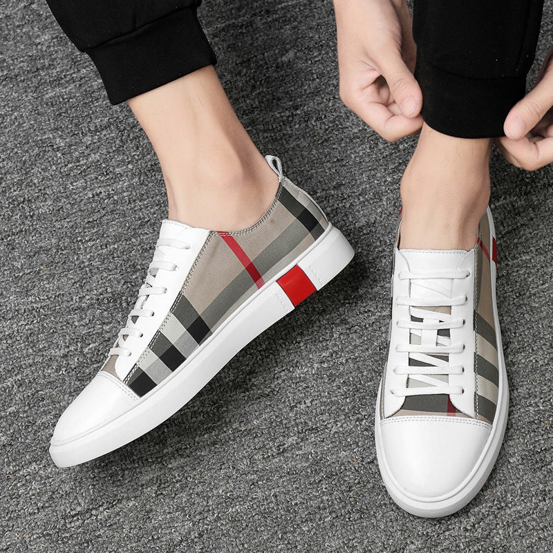 Leather Canvas Casual Shoes Flat Heel Round Toe