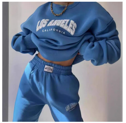 Ensemble deux pièces sweat à capuche imprimé manches courtes et pantalon pour femme