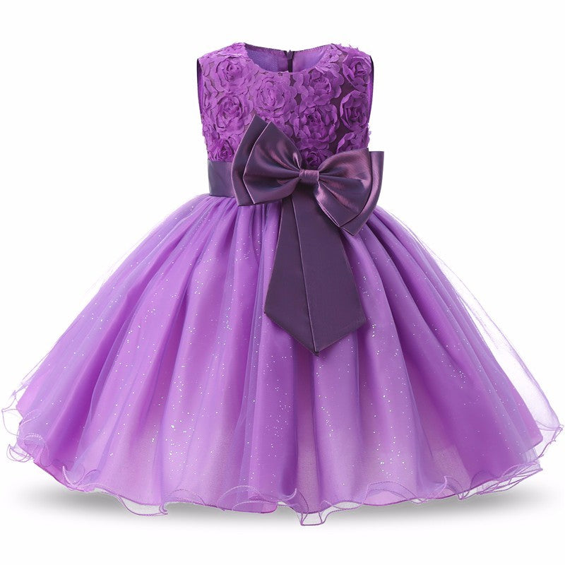 Princess Flower Girl Knee-Length Tutu Dress for Summer Wedding & Birthday Party