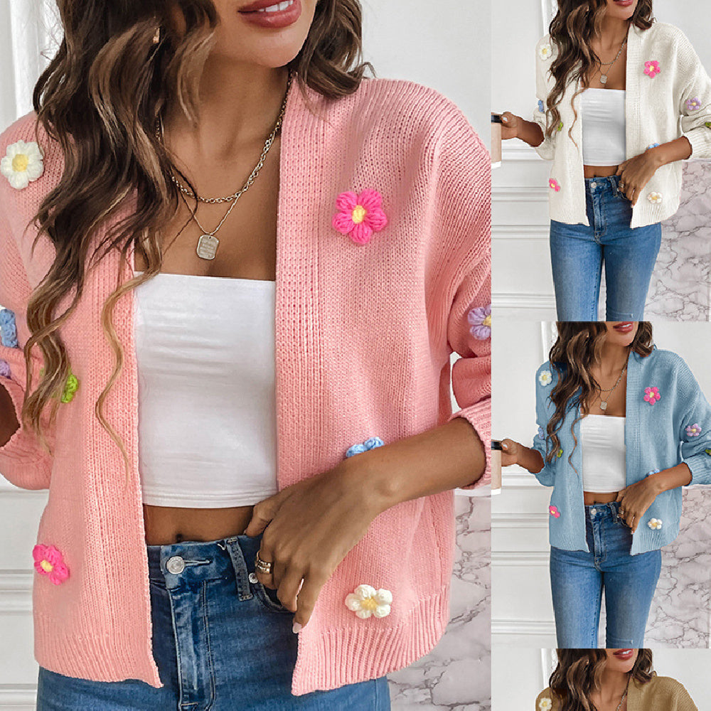Gilet cardigan en maille à fleurs pour femme