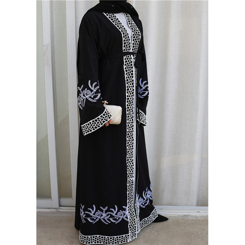 Stitching lace embroidered cardigan for Muslim Women