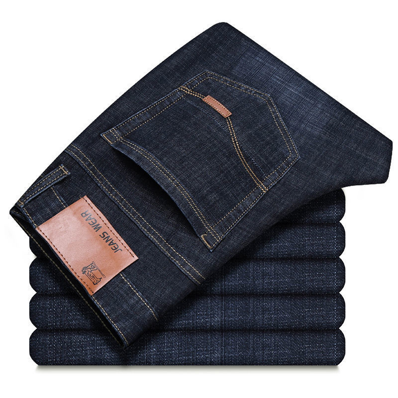 Loose Straight Mid-Waist Stretch Jeans for Men – Casual Work Denim