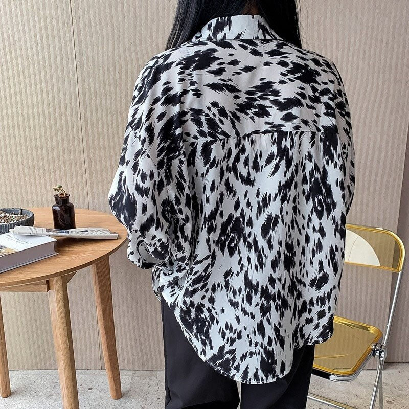 Casual Retro Polo Collar Loose Long Sleeve Shirt Polyester