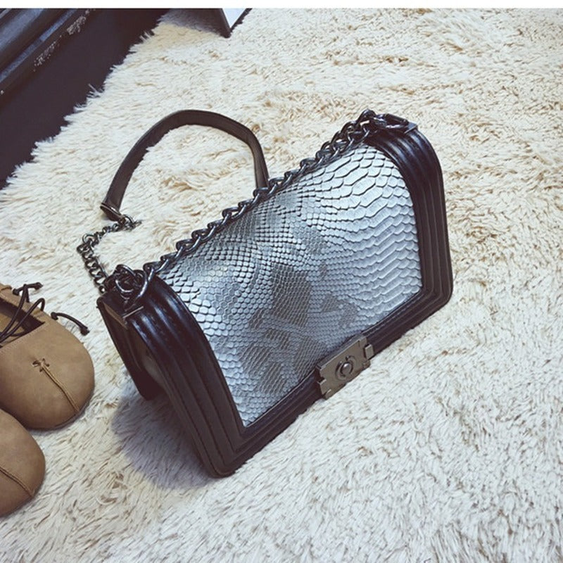 Snake Lock PU Shoulder Bag 25CM