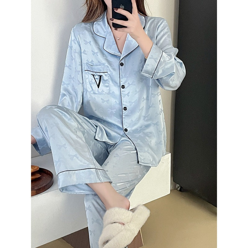 طقم بيجامة نسائي من البوليستر الحريري الثلجي الناعم مقاس M-XL