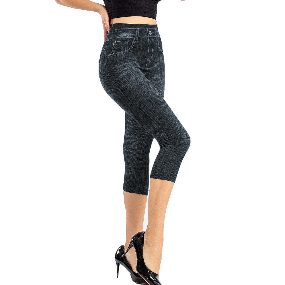 Printed Stretch Cropped Slim Fit Hip-Raise Jeans for Women