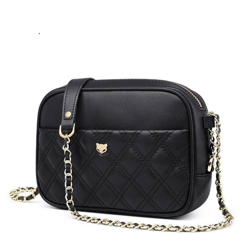 Lingge Small Square Cow Leather Shoulder Bag with Chain