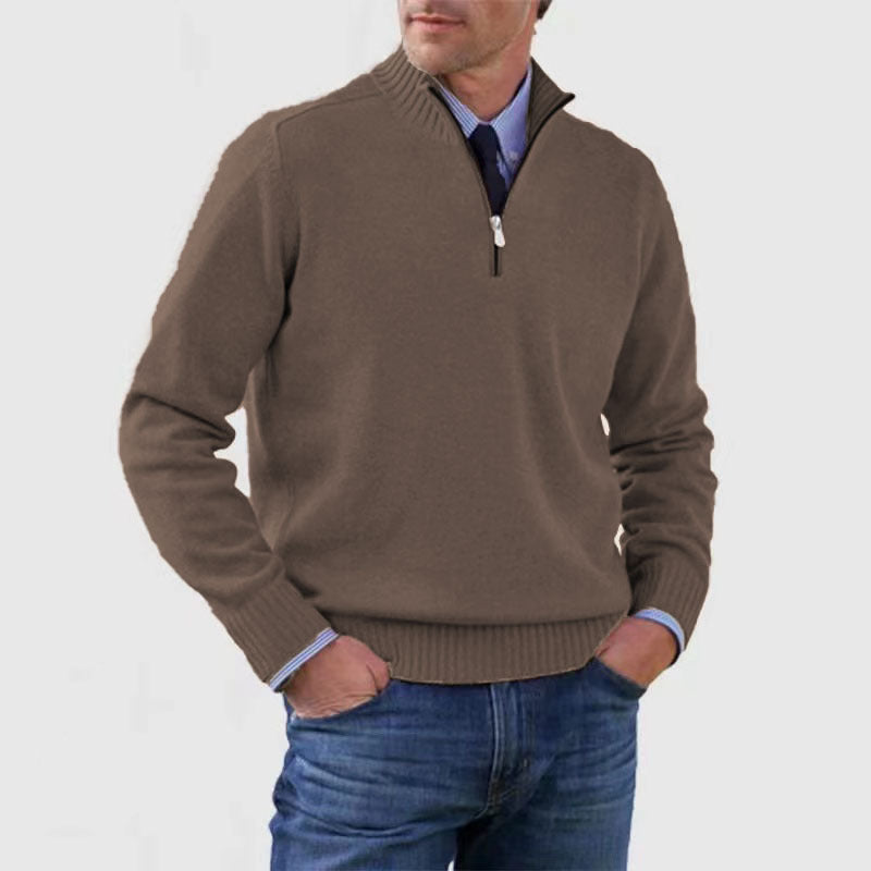 Men's Slim Fit Stand Collar Zipper Sweater Long Sleeve Knitted Pullover